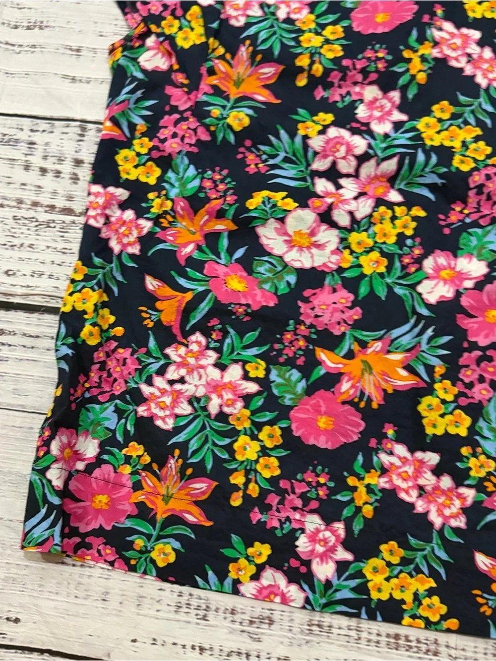 J. Crew Floral Short Sleeve Top - Navy with Pink & Yellow Blooms extra small